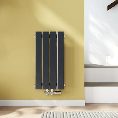 EMKE Design Heizkörper Klein 60x30 cm Vertikal Flachheizkörper mit Mittelanschluss, Einlagig Paneelheizkörper Wandheizkörper für Bad, Schlafzimmer & Wohnzimmer, Anthrazit 210W