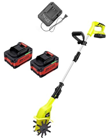 Cultivador eléctrico de jardín, motocultor inalámbrico de mano con batería recargable de 4.0 Ah y cargador, motocultor telescópico ajustable de 97-127 cm, for jardines y cultivo de hortalizas.(Battery