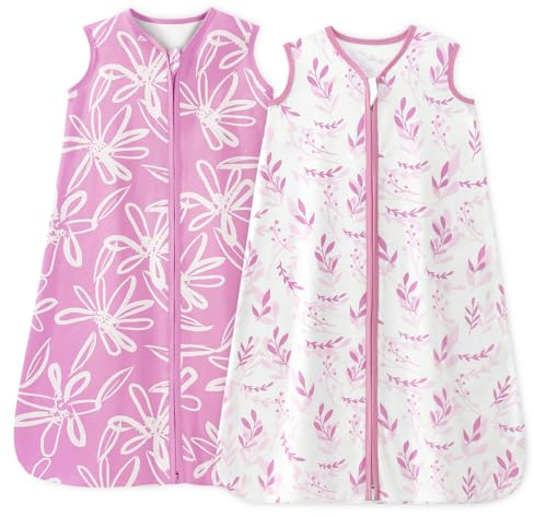 Unnivoll Schlafsack Baby Sommer 1.0 Tog 100% Baumwolle Babyschlafsack 0-6 monate Sommerschlafsack 67 cm für Jungen Mädchen Neugeborene Lila Blatt