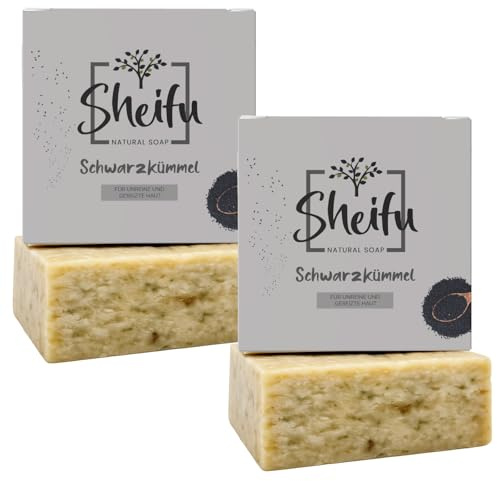 Sheifu Schwarzkümmel Naturseife 125g 2er Pack Vegane Duschseife Schwarzkümmelöl Für Alle Hauttypen Feste Gesichts & Handseife Für Unreine Haut Palmölfrei Handgemacht Nachhaltig