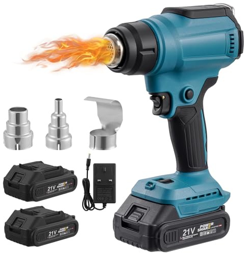 Heat Gun,Cordless Heat Gun,400℃~550℃ Variable Temperature Control with 2-Temp Settings,Fast Heating & Overload Protection,Hot Air Gun with 3 Nozzles,for Crafts, Shrink Wrapping/Tubing,Paint Removing