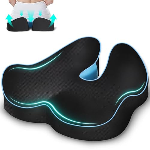 POOTACK Seat Cushion - Blue and Black - Comfort Support for Chair, Sofa, Bench - Memory Foam