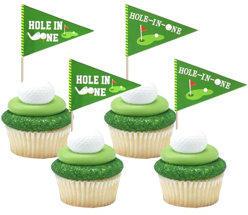 SYKYCTCY 40 Pack Hole in One Golf Flags Cupcake Toppers Double Sided Golf Flags Cupcake Picks Hole in One Cake Decorations for Sports Theme Baby Shower 1st Birthday Party Supplies