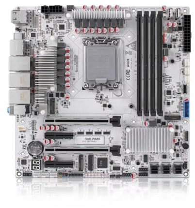 MNBOXCONET W680 LGA1700 M-ATX NAS Motherboard 12 Bay, 4xU-DIMM ECC DDR5 RJ45 10GBE LAN, Scheda Madre Dual PCIEx16 Slot, Miniboard 3xM.2 NVME Slot, Five Display, DDR5 8GB RAM 128GB SSD