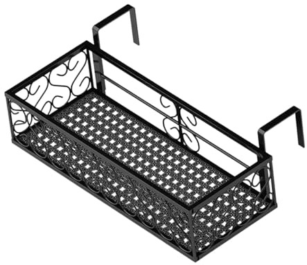DXEHSEUY Hanging Railing Planter Shelf Basket Iron Plant Stand for Patio Fence Garden 50cm, Black