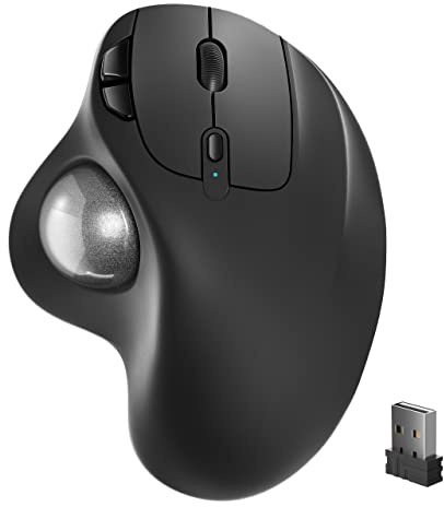 Nulea M501 Trackball Ergonomisch Wiederaufladbar Daumenbedient Präzise 3 Geräte via Bluetooth/USB für PC/Laptop/Mac/Windows (Bright Silver)