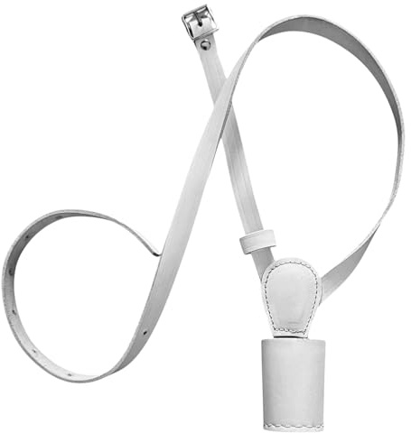 The Leather Hub White Genuine Leather Mini Flagpole Holder, Adjustable Ceremonial Cross Belt Shoulder Strap Holster, Premium Handmade Parade Sash for School, Scouts, Events