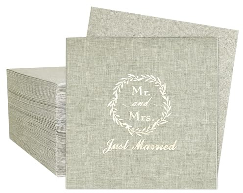 Hochzeits Cocktail Servietten 100 PCS gedruckte Goldfolie Mr and Mrs Einweg-Hochzeitsservice Papier Servietten für Hochzeit Jubiläumsfeier Dinner Party, 3-Plys (Gelb)