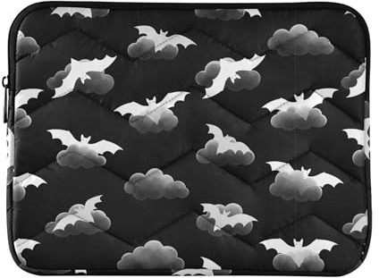 White Bats Black Clouds Halloween Laptop Sleeves Protective Cute Laptop Accessories Designer Universal Carrying Computer Travel Cover for Mac Air 13 Inch Case Large