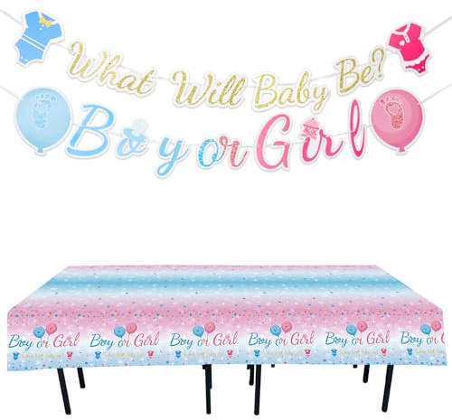 OYIWINMI Zwei Gender Reveal Party Deko, Enthält Boy Or Girl Deko Banner Und Gender Reveal Tableclot Geschenk, Gender Reveal Boy Or Girl Party Accessories
