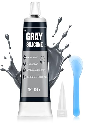 Graues Silikon, Bad Silikon Grau, Sanitärsilikon für Badezimmern & Küchen | Dichtmasse Wasserdicht, Langanhaltend und Elastisch, Verbessertes Silikon Grau Sanitär für Spülbeckenränder (100ml)