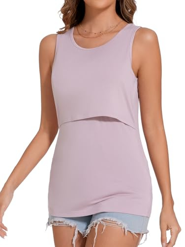 Sosolism Women’s Maternity Nursing Tank Top for Breastfeeding S-XXL | Casual Comfort Regular Nursing Tank, Lift-up Access Discreet Feeding, 200gsm No See-through Breathable Stretchable Cotton