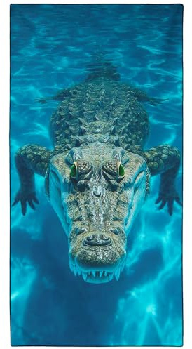 Violetpos Underwater Crocodile Beach Towel, Extra Large 180x90 cm 250GSM Microfibre, Sand Free Quick Dry, Ideal Vacation Gifts with Carry Bag for Pool Cruise Camping