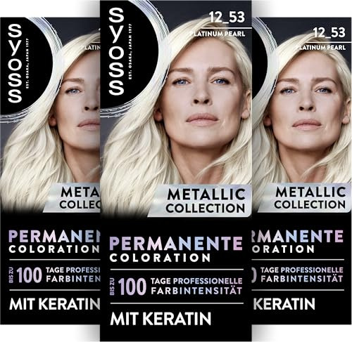 Syoss Coloration Metallic Collection 12_53 Platinum Pearl (115 ml) | Coloration für leuchtende Metallic-Reflexe, bis zu 100 % Grauhaarabdeckung und bis zu 100 Tage Farbintensität, mit Keratin