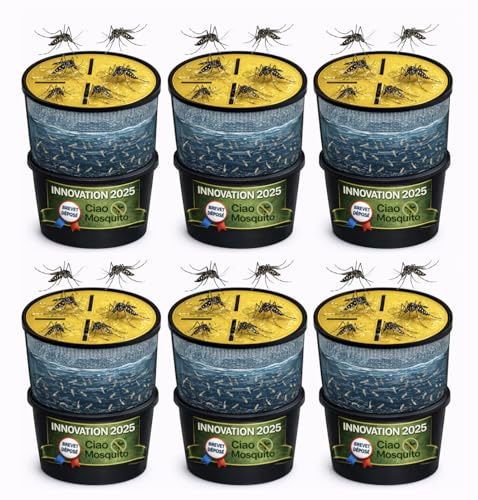 Piège Moustique Tigre & Larves Lot de 6 – Kit Anti Moustique Extérieur Écologique sans Insecticide Ni Électricité – Jardin Terrasse Eau Stagnante – Ciao Mosquito® Brevet Déposé Invention Française