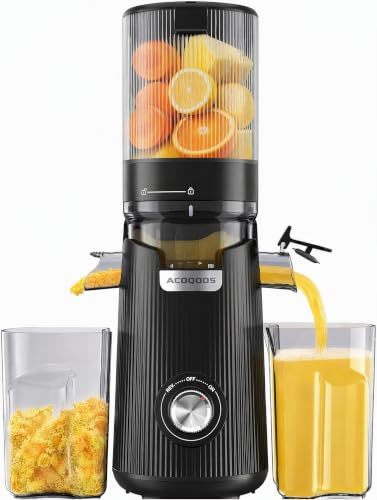 ACOQOOS Entsafter, Entsafter für Ganze Gemüse und Obst, 135 mm Breite und Größere Fütterungsröhre, 1,8 L Füllvolumen, Leicht zu Reinigender Slow Juicer mit 2 Gläsern, Elektrische Saftpresse Naturweiß