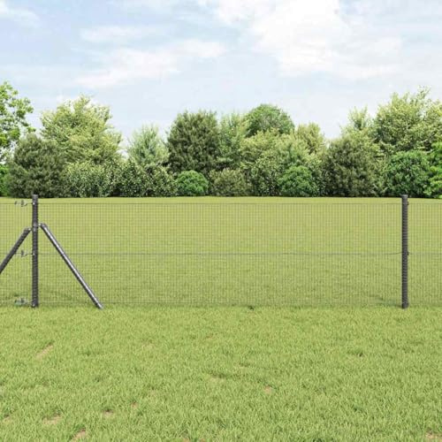 Kaloriko Valla de alambre soldada gris, panel de valla con rejilla metálica resistente, 5000 x 50 cm, elemento de valla para jardín y terraza, privacidad y seguridad, estera de doble varilla duradera