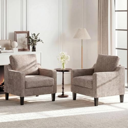 Clevich Sessel Gepolstert, Loungesessel aus Chenille, Mid-Century-Akzentstuhl, Polstersessel mit Armlehnen, Ohrensessel für Schlafzimmer, Fernsehsessel für Wohnzimmer, Komfort (2pcs, Braun)