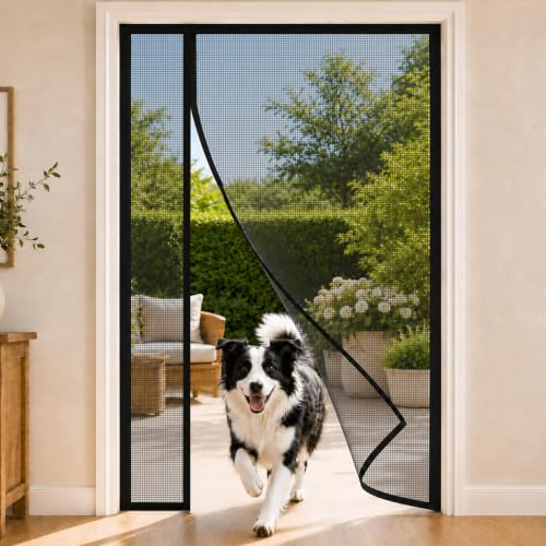 Rideau Magnetique Porte En Fibre De Verre Avec Ouverture Latérale Noir 96x210cm Passage Adapté Aux Enfants Et Animaux Avec Souple Et Flexible Pour Cadres En Bois PVC Metal