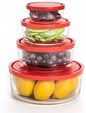 Bormioli Rocco Gelo - Set 4 pezzi con coperchio rosso