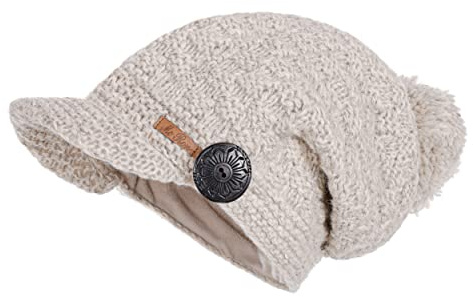 McRon Damen Gefütterte Beanie Wollmütze mit Bommel Mika