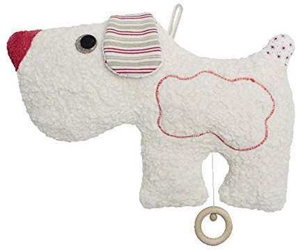 Efie Bio-Spieluhr Hund -100 % Baumwolle (KBA), Füllung aus Schurwolle (kbT) - handgefertigt in Deutschland - GOTS-Zertifiziert - nachhaltiges Babyspielzeug - Melodie Brahms (Guten Abens Gute Nacht)