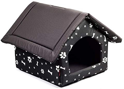 Elegant Hundehöhle, Hundehütte | Größe M: 33 x 40 x 33 cm | Farbe: Schwarz mit Muster | Hundehaus für kleine und mittlere Hunde | Katzenhaus, Katzenhöhle
