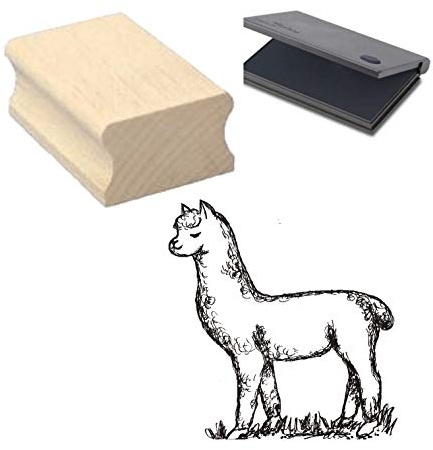 Stempel mit Motiv « LAMA » ca. 40 x 40 mm - Motivstempel aus Holz mit Kissen - für Scrapbooking Embossing Basteln - Tiere Lamas Zoo