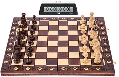 Square - Schach Set S1 - Schachbrett aus Holz - Senator LUX + Schachuhr DGT 1001