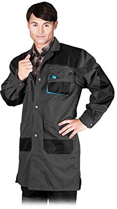 RAWPOL Herren-Schutzschürze mit Taschen Befestigung mit Druckknöpfen Arbeitskleidung für einen Baumeister Mechaniker Arbeiter strapazierfähiges Material Polyester Baumwolle XXXL Stahl Schwarz und Blau