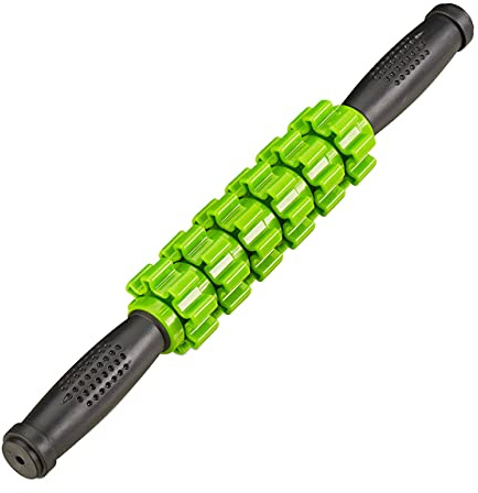 Relaxdays Massageroller mit Griff, Triggerpunkt Selbstmassage, Muskel Faszienroller Nacken, Rücken, Beine, schwarz-grün