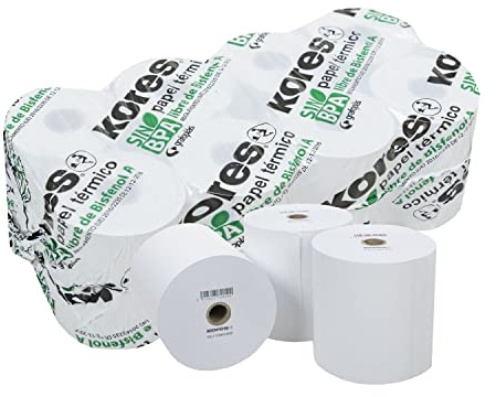 Kores 56775400. Paquete de 8 Rollos Térmicos Libres de Bisfenol A 57x48x12mm y 26,5 Metros para Máquinas Registradoras, TPV, Cajeros, Calculadoras