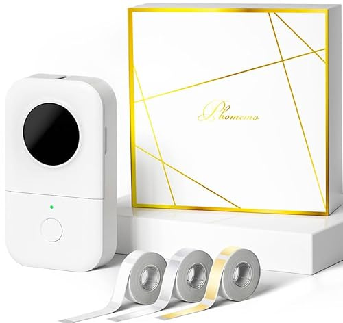 Phomemo D30 Beschriftungsgerät Selbstklebend Mini Etikettiergerät Bluetooth Etikettendrucker Label Printer mit 3 Rollen etikettenpapier Geschenkbox,Labelmaker Geeignet für Haushalt und Büro - Weiß