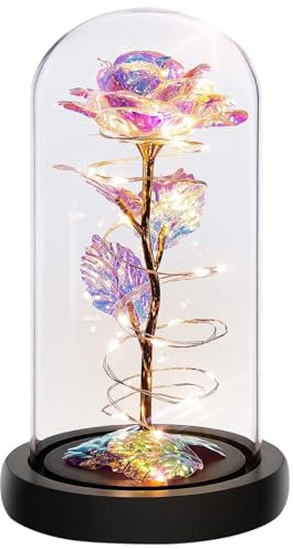 Childom Birthday Gifts for Women,Christmas rose Gifts For Women Her Mum,Colorful Rainbow Light Up Rose In Glass Dome, for Teacher,Wedding,Engagement,Anniversary,Graduation,Thank You