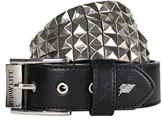 Lowlife of London Belts Vegan Triple S Studded 3 Row Pyramid Faux Leather Belt, Studded Punk Goth Rock Pyramid Belt Metal Stud Three Row Rivet on PU Leather for Men and Women