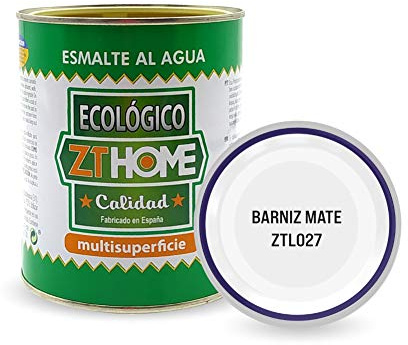 Pintura acrilica Ecológica al agua Barniz Mate madera, metal, radiadores, aluminio/Esmalte al agua/cunas, muebles, azulejos puertas exterior-interior 750ml (Barniz Transparente Mate)