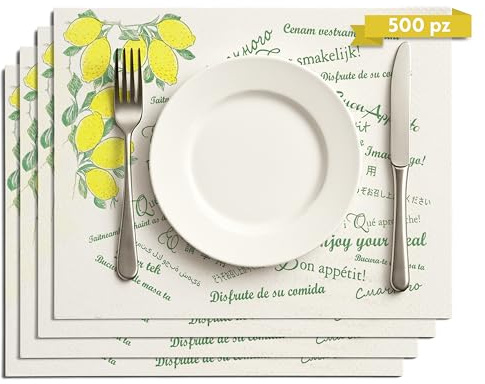 GIORDANO Cart 500 Tovagliette Carta Monouso in Carta Kraft Bianca Goffrata in Stile Limoni - Tovagliette Americane Usa e Getta Resistenti, Igeniche e Made in Italy