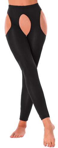 inlzdz Damen Glossy Leggings Ouvert-Strumpfhose Jeggings Offen Schritt Strümpfe Ouvert-Pantyhose Sexy Unterwäsche Erotik Dessous Reizwäsche Schwarz One Size