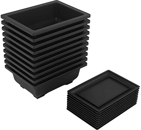 Ticarus 10 Packungen Bonsai Trainings Töpfe mit Tablett Kunststoff Bonsai Pflanzen Topf für Garten Wohnen Balkon 16,5X12Cm