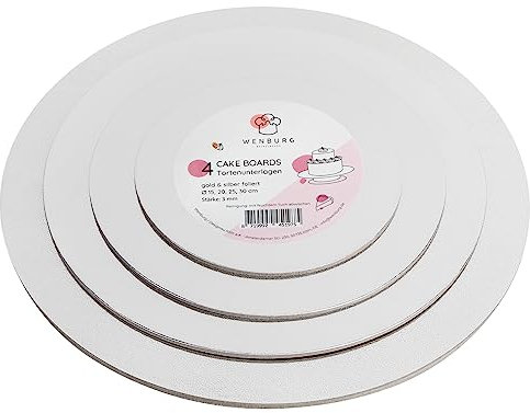 Wenburg Premium Cake Board Set - 4 Rund Tortenunterlagen - 3mm, Gold & Silver - beidseitig verwendbar - Tortenplatte Pappe | Tortenteller