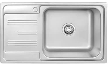 Omeere Fregadero de acero inoxidable 304 18/8 0,8 mm,Fregadero empotrado 1 seno 75 x 45 x 18cm,Fregadero de cocina, pequeña, redondo (Escurridor a la izquierda)