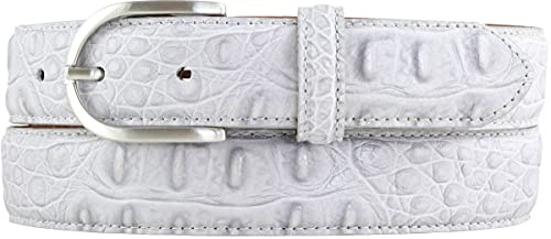 BELTINGER Damen-Gürtel mit Krokoprägung 3 cm | Leder-Gürtel für Damen 30mm Kroko-Optik | Kroko-Muster mit runder Gürtelschließe | Hellgrau 110cm