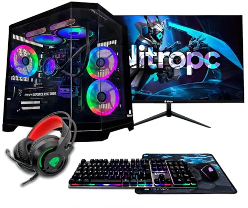 NitroPC - Pack Gold Plus | PC Gaming Complet (Intel Core i5 14400F 4/8 4,7 GHz, RX 6600 8 Go, RAM 16 Go, M.2 1 to, Windows 11, RGB | WiFi, Moniteur 24, Clavier, Souris, Casque) (Noir)