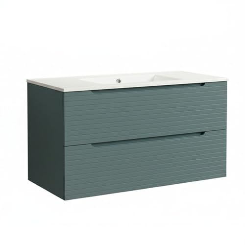 Kibath Mueble de baño con Lavabo Boreal 100x45 cm Acabado Azul Oceano Mate 2 cajones suspendido
