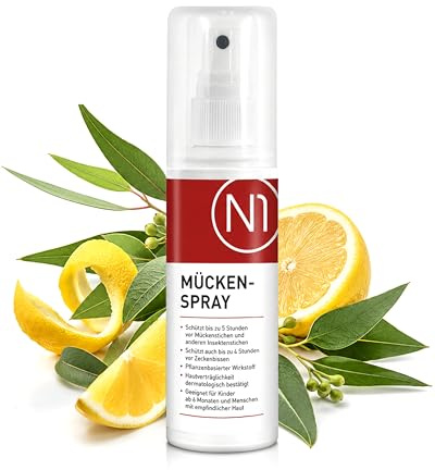 N1 Mückenspray mit Zeckenschutz 200 ml - Anti Mücken Spray mit Zitrusduft | Natürlicher Mückenschutz für Erwachsene und Kinder - wasserfest und schweißresistent, gegen Moskitos, Zecken und Insekten