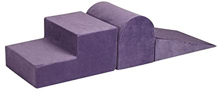 MEOWBABY 3-Elemente-Weichschaumstoff-Bausteine-Set - Spielplatz 145 x 45 cm für Babys & Kleinkinder, Kletterblöcke für den Innenbereich, Kinder Indoor Spielplatz Essentiell - Robust, Samt, Grau-Blau