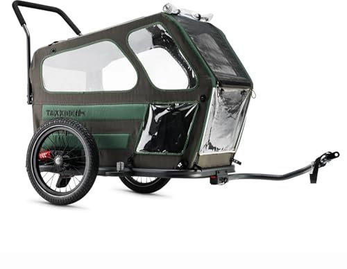 TAXXI Dog M Hundeanhänger für Fahrrad – Stabiler Fahrradanhänger für Hunde bis 40 kg – mit Einstieg vorn & hinten, Netzfenster, Reflektoren, Kupplung – faltbar & wetterfest