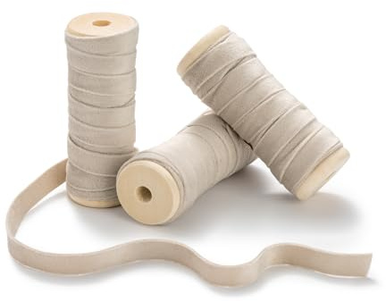 CHUQING Samtband Beige 1cm,13,7 Meters Geschenkband Schleifenband Schmuckband Samt Stoffband für Hochzeit und Geburtstag Geschenke,3 Rollen Band,Beige Creme