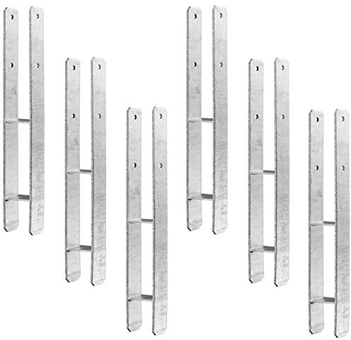 6 x Heunert H-Pfostenträger H-Anker Pfostenanker Set 6 Stück 91, 101, 121 oder 141 verzinkt mit CE Zeichen extra stark inkl. Schraubenset (6 Stück 141 x 600 x 6 mm)