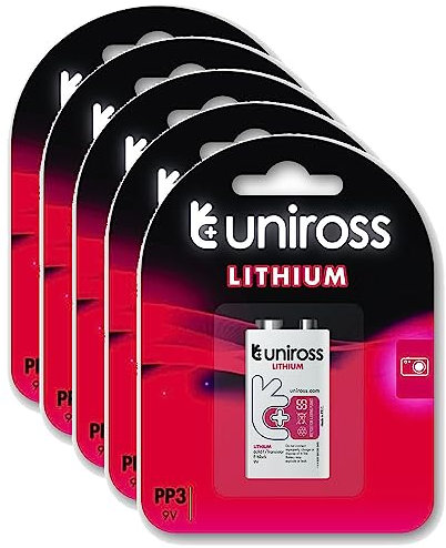 Uniross Pack de 5 Piles Lithium 9V-Block L522 24-LF, IEC-FR03